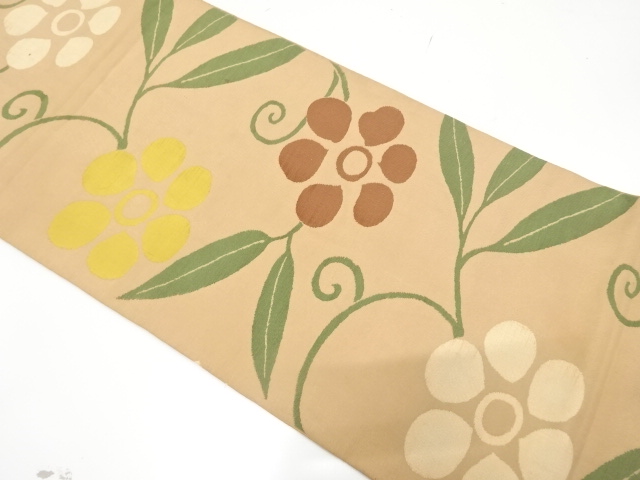 JAPANESE KIMONO / ANTIQUE FUKURO OBI / SILK / WOVEN FLORAL ARABESQUE